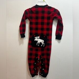 Cozy Plaid Kids Pajama Set with Moose Patch
